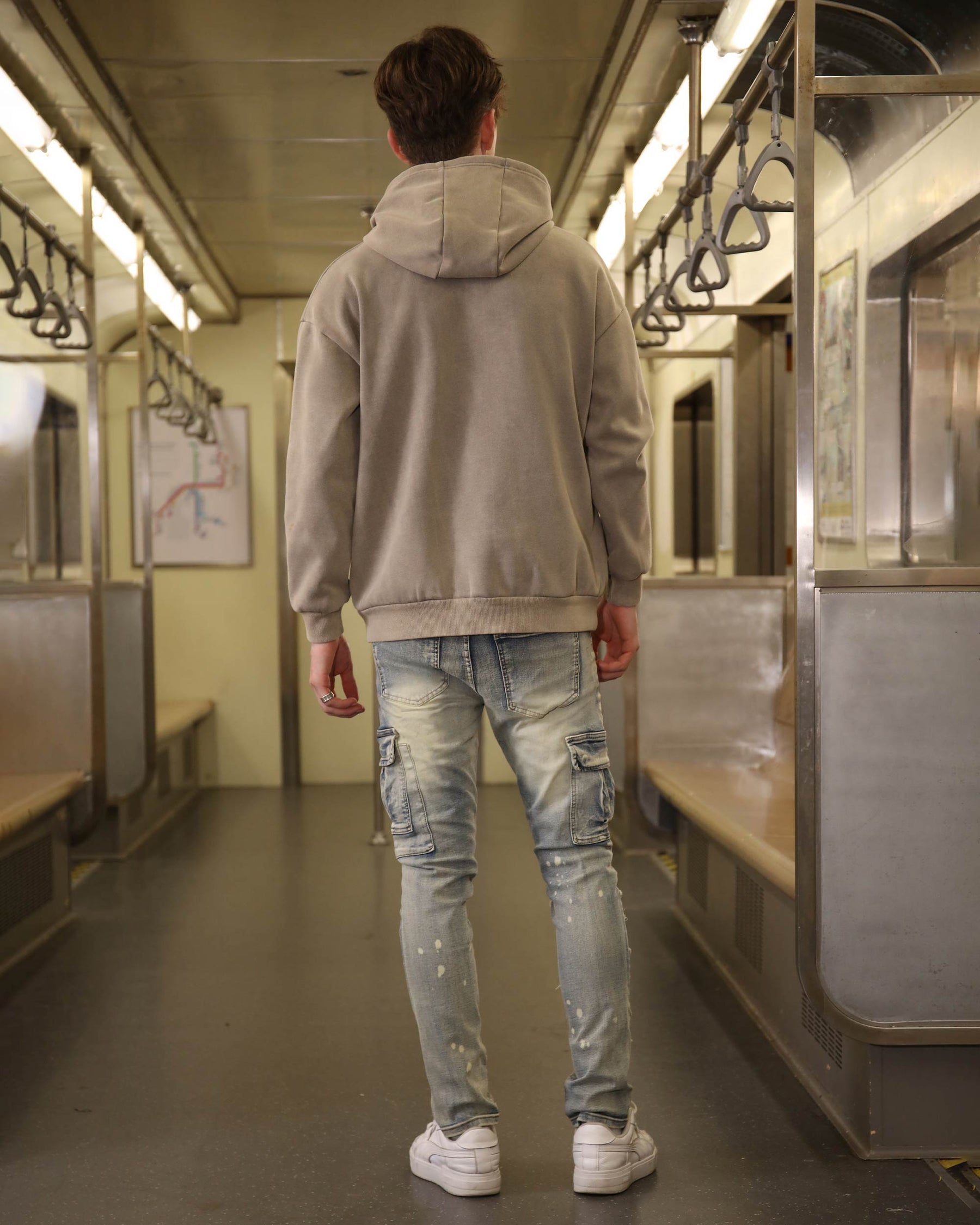 Logeqi Spray Painted Blue Cargo Jeans with Streetwear Edge