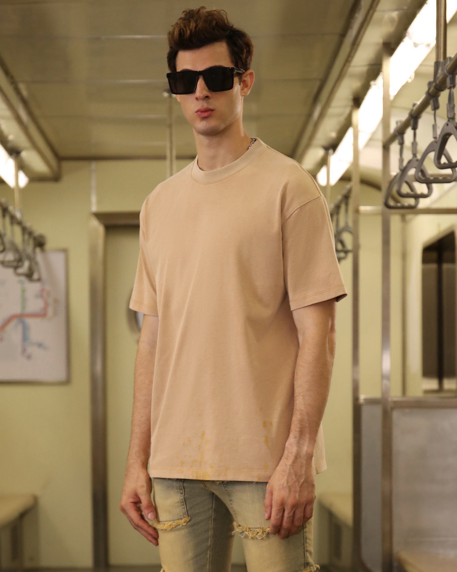 Classic Washed Crew Neck T-Shirt-Khaki