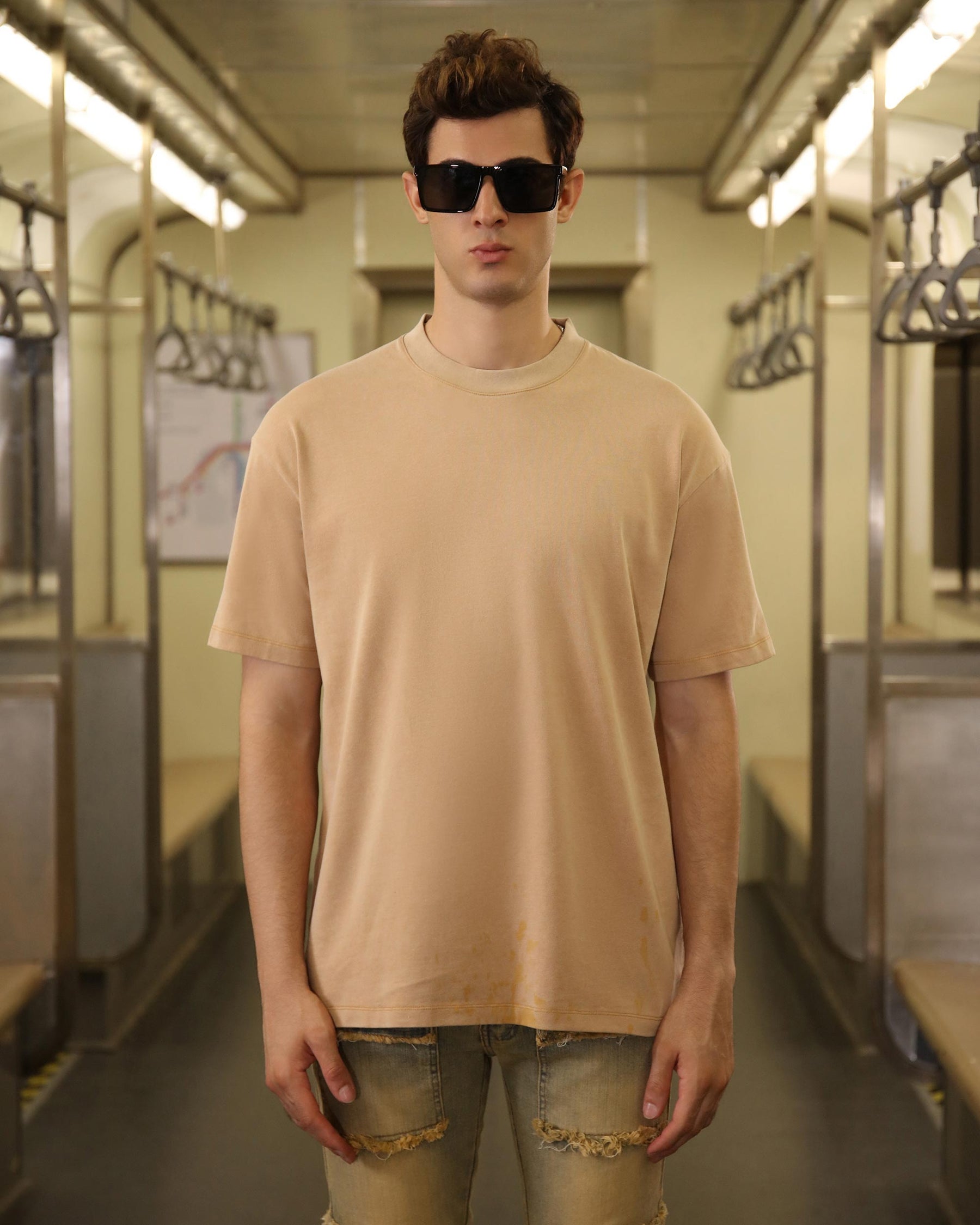 Classic Washed Crew Neck T-Shirt-Khaki