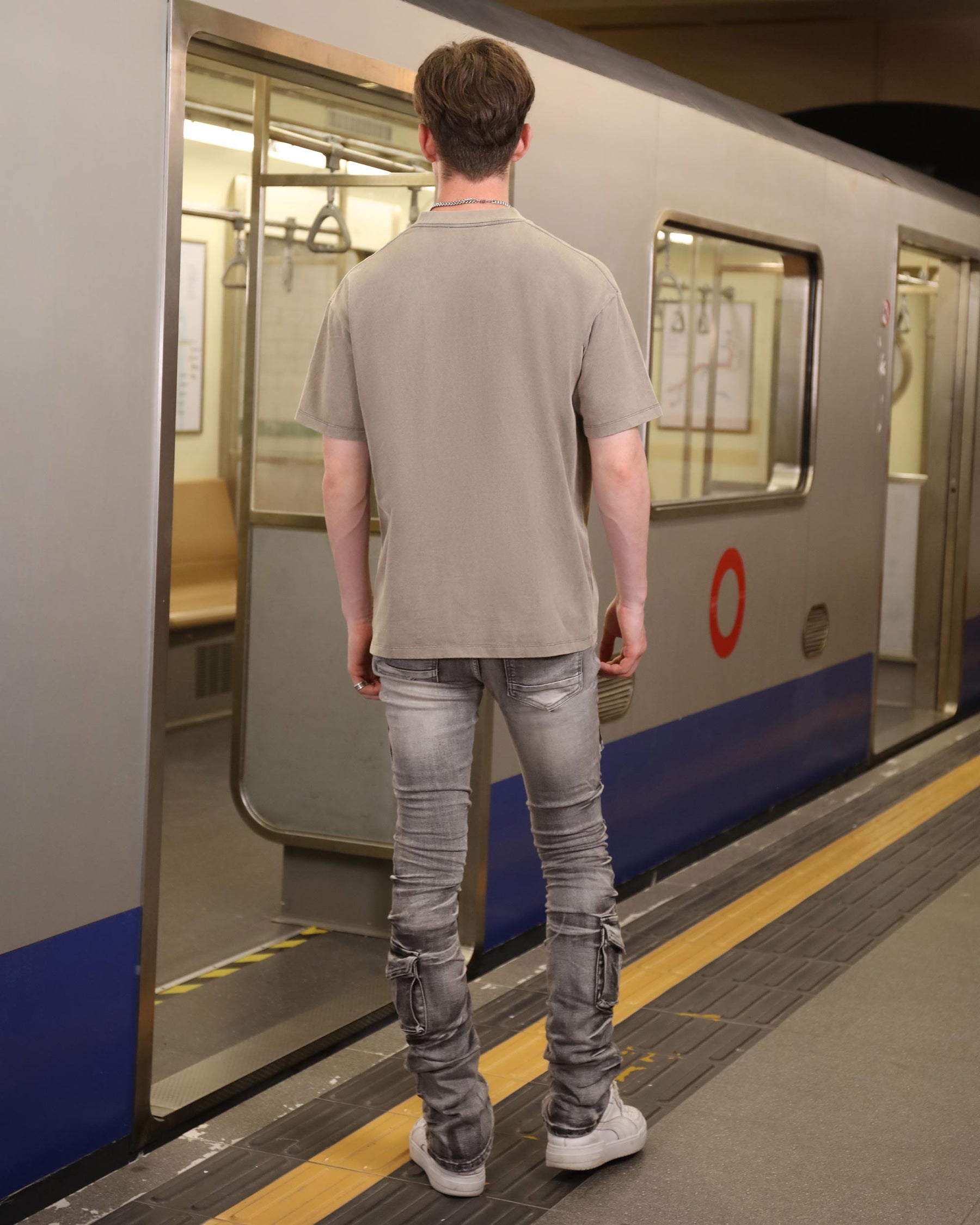 Logeqi Distressed Gothic Cargo Grey Jeans with Multiple Pockets