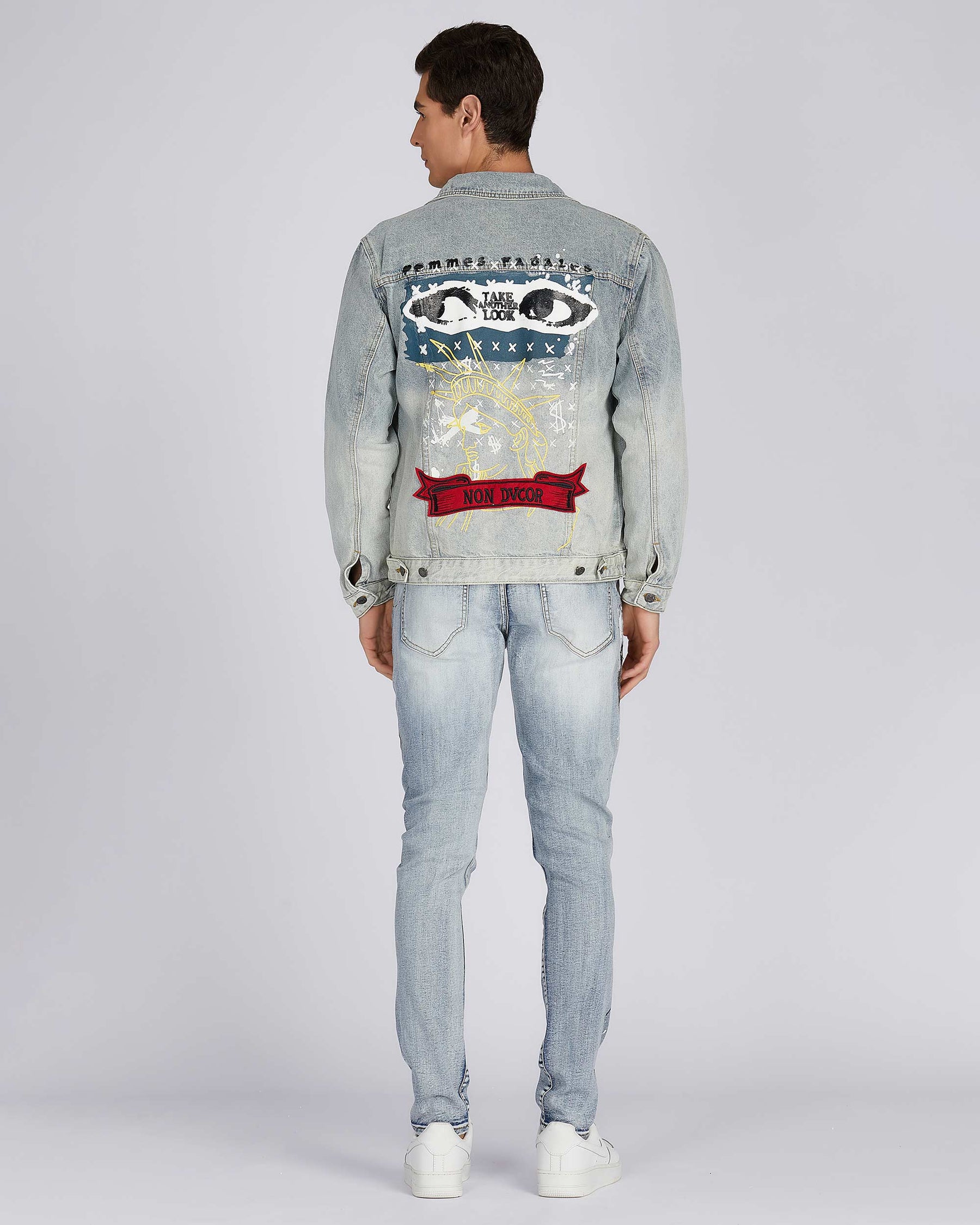 Distressed Blue Denim Jacket with Art Painted