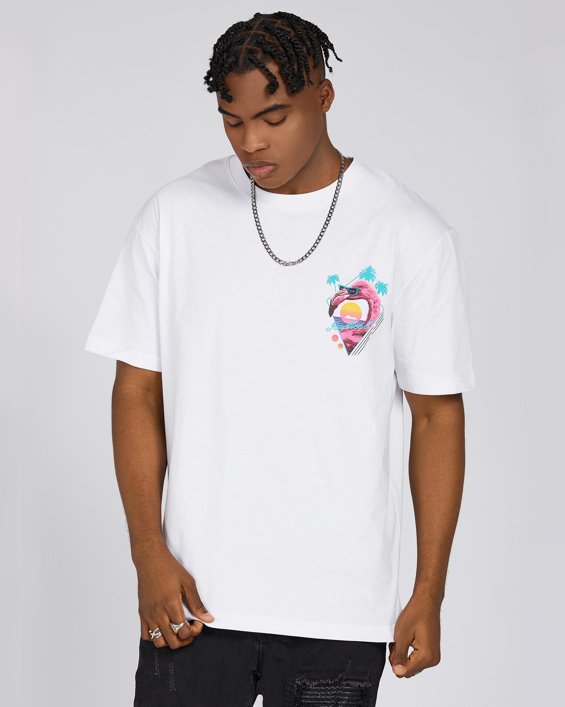 Pink Flamingo, Palm Trees, and "Radical" Retro-Style Graphic Tees