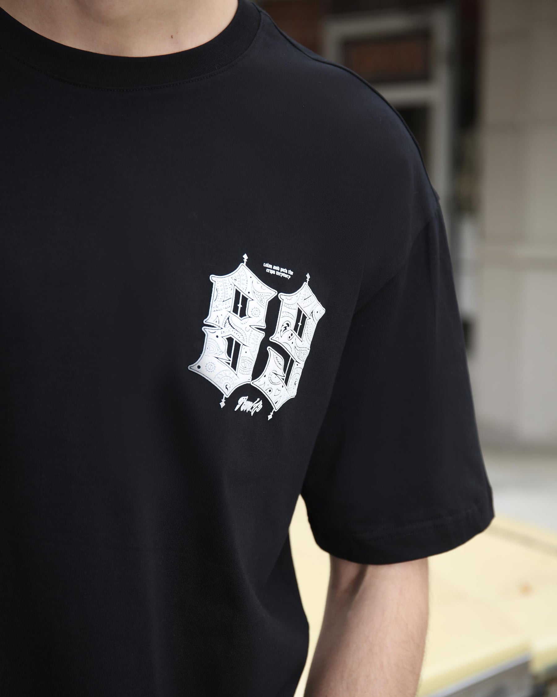 White Gothic-Style 89 Number & Letter Graphic T-Shirts