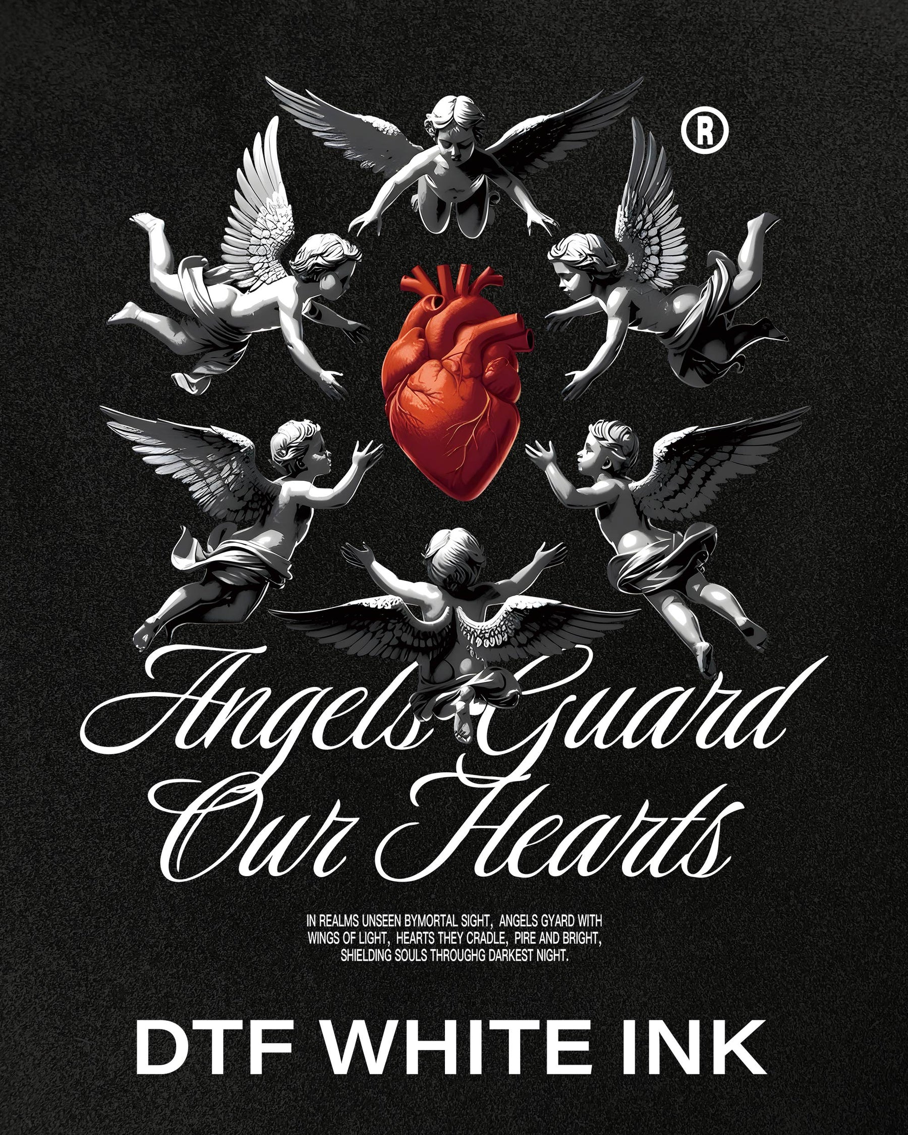 Angels Guard Our Hearts Graphic, Cherubs, Heart for Edgy Streetwear Design