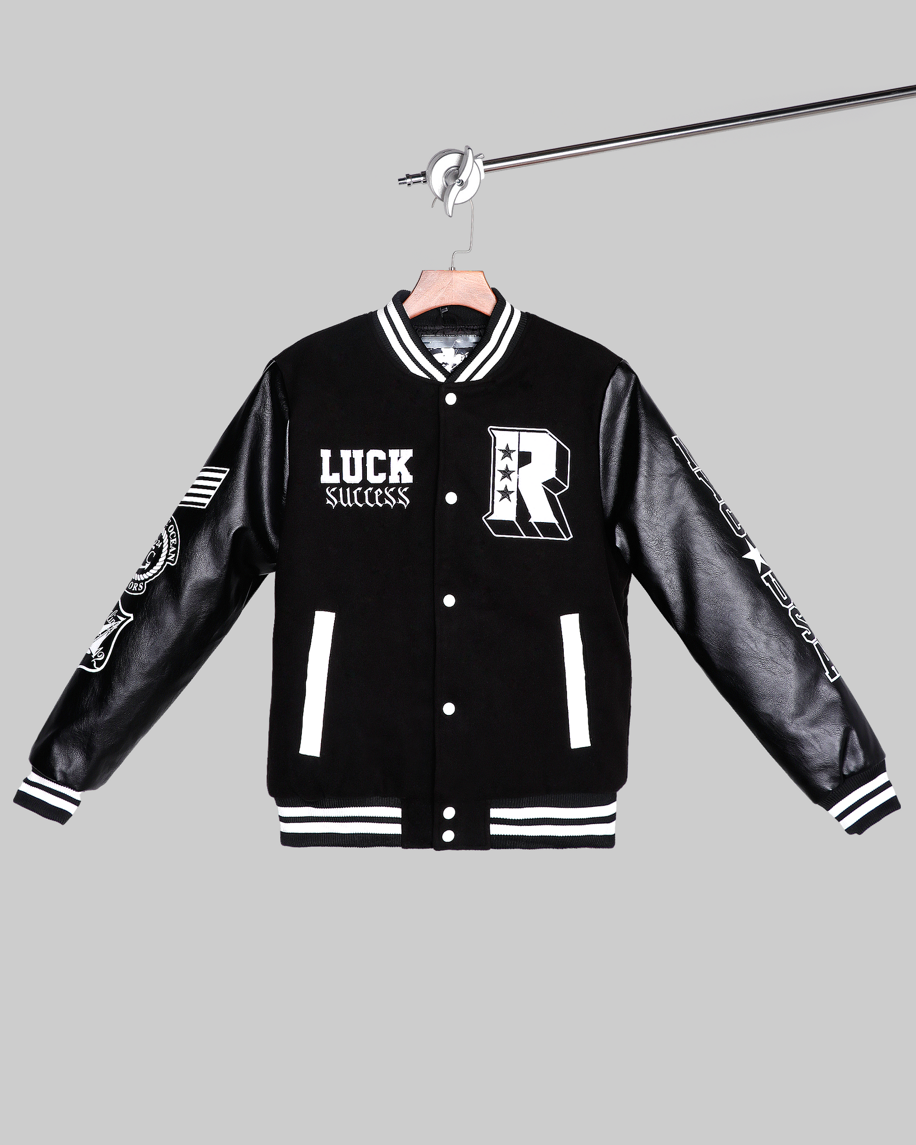 Chaqueta de béisbol con mangas de piel sintética-Entrega local en México