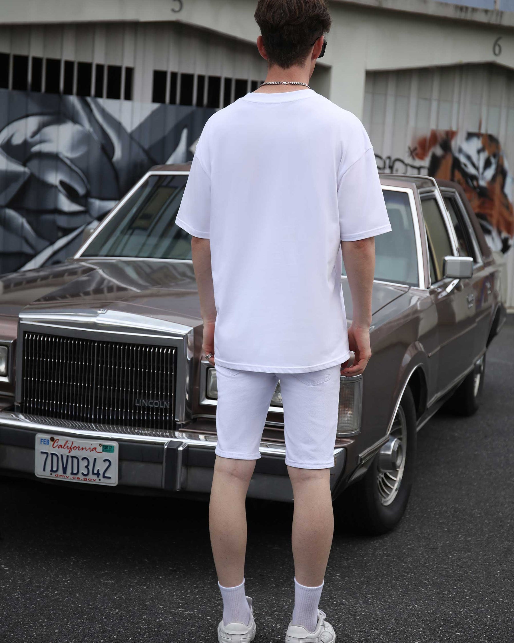 LOGEQI White Skinny Graffiti Ripped Jean Shorts with Floral Print & Embroidered Letters