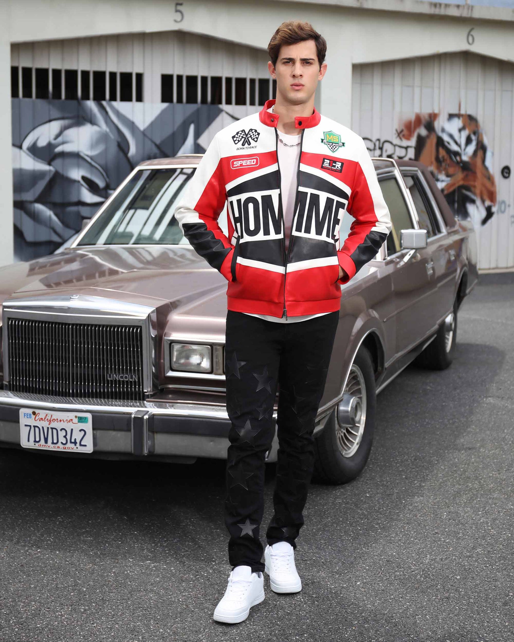 Motorcycle-Style Color-Block Jackets with Welt Collar