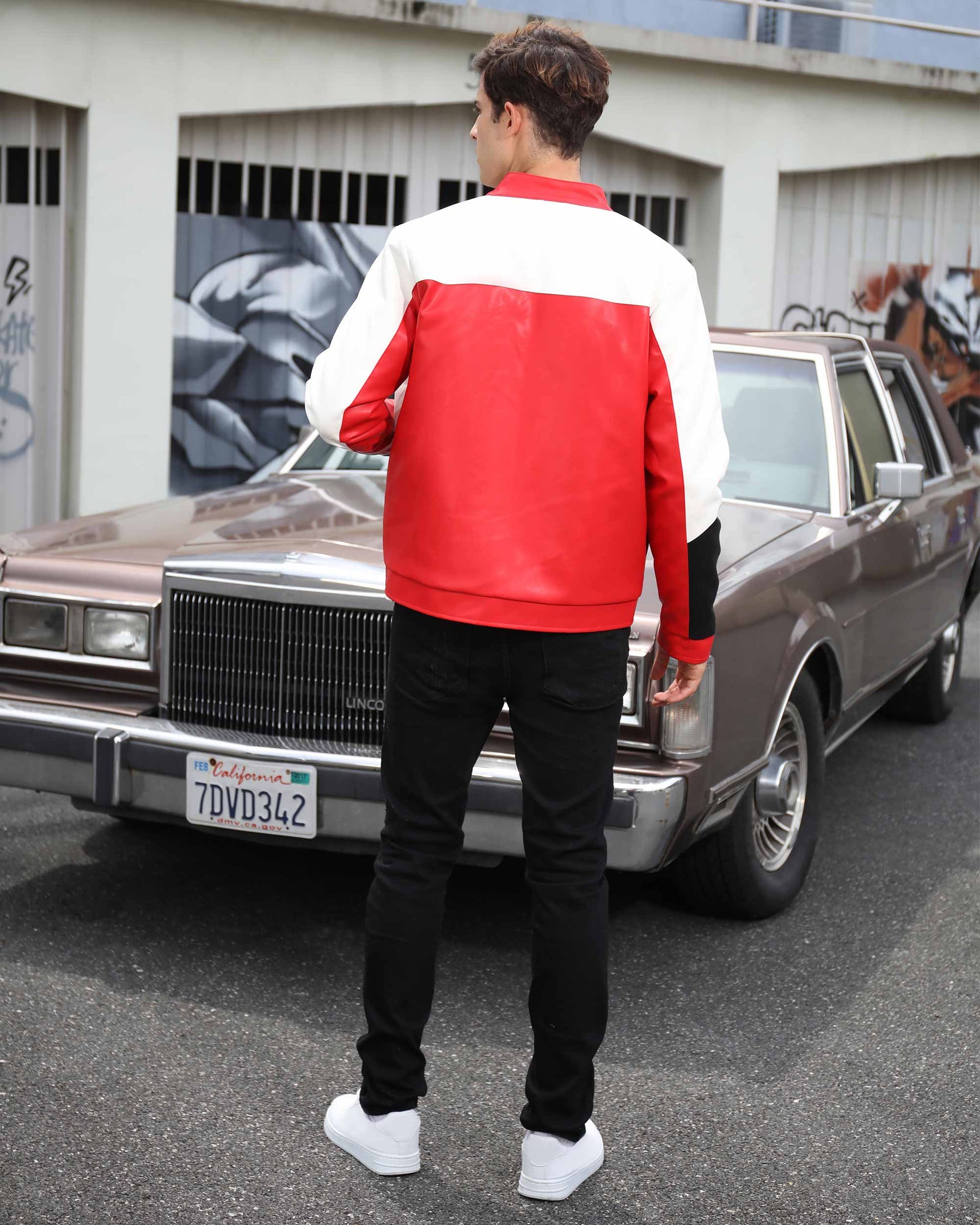 Motorcycle-Style Color-Block Jackets with Welt Collar