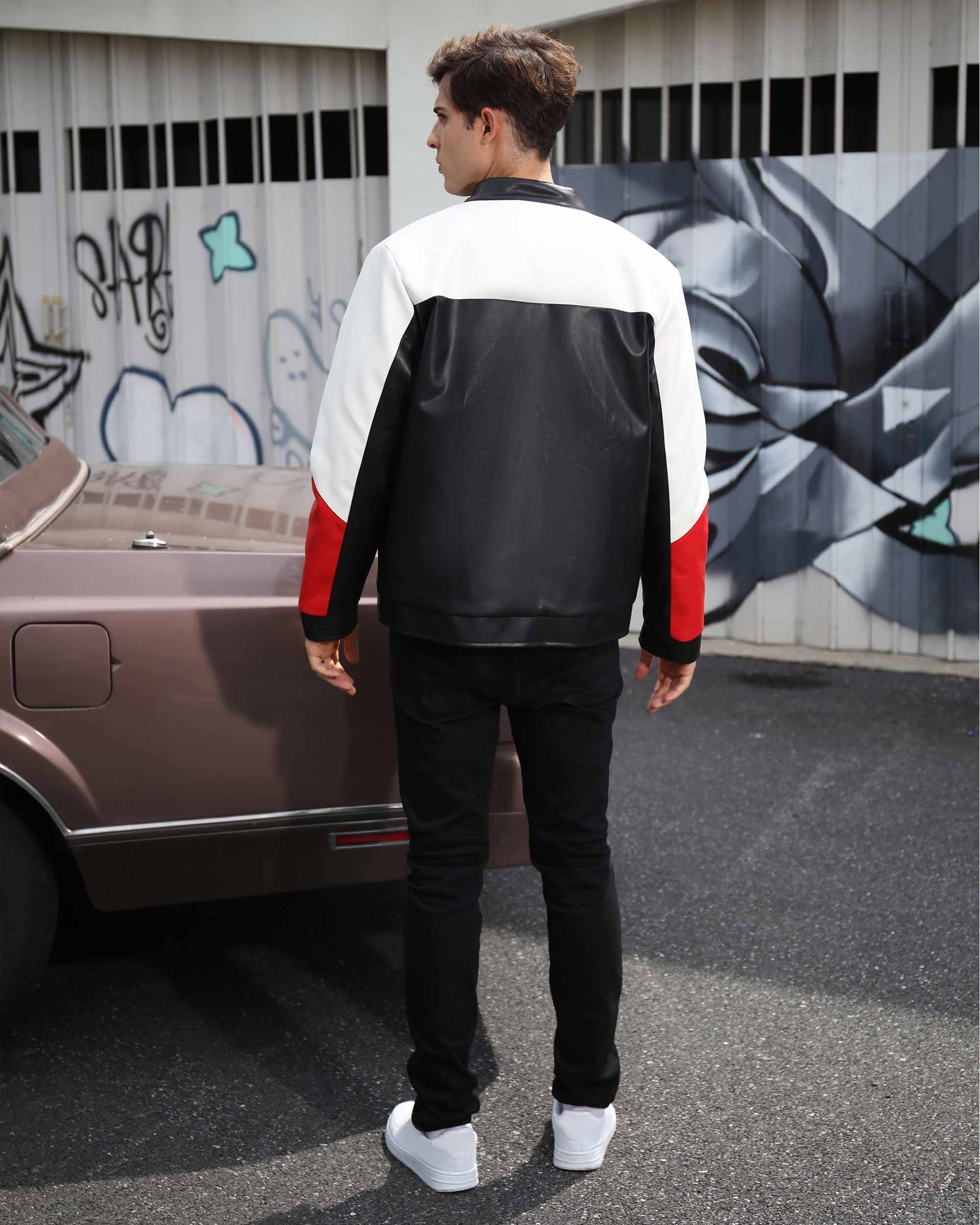 Motorcycle-Style Color-Block Jackets with Welt Collar