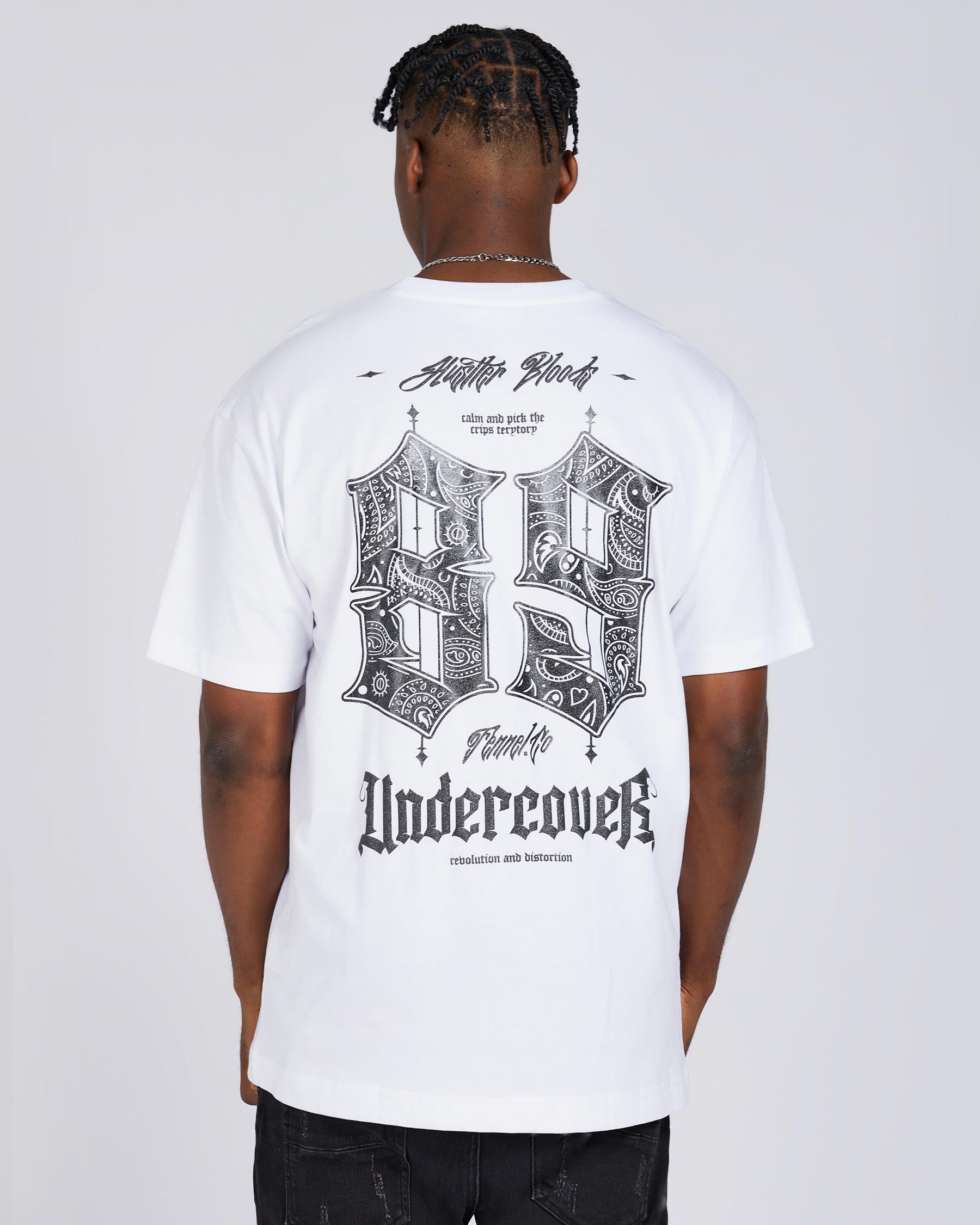 White Gothic-Style 89 Number & Letter Graphic T-Shirts