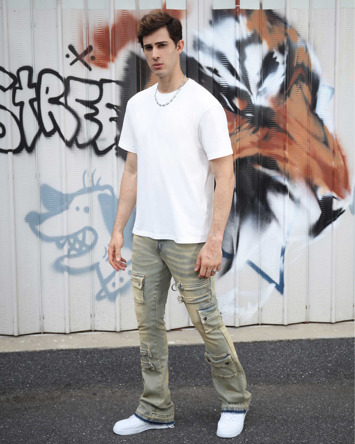 Jeans cargo rectos desgastados estilo industrial - Entrega local en México