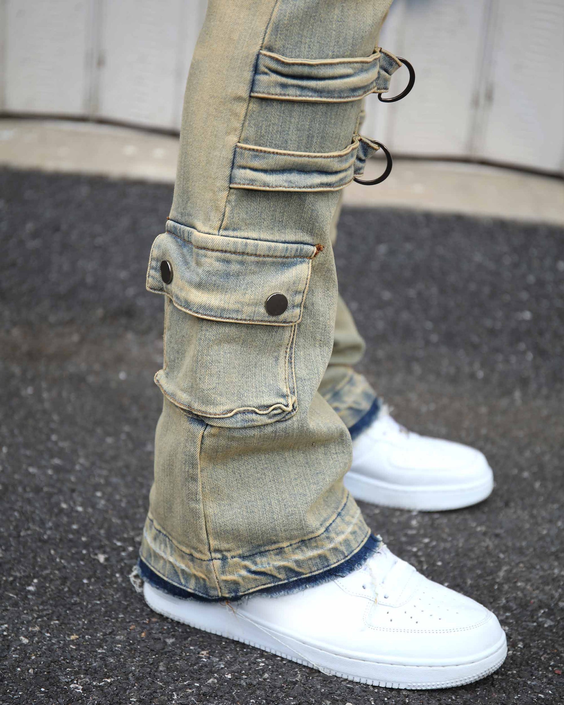 Industrial Style Distressed Straight Leg Cargo Jeans-Mexico Local Delivery