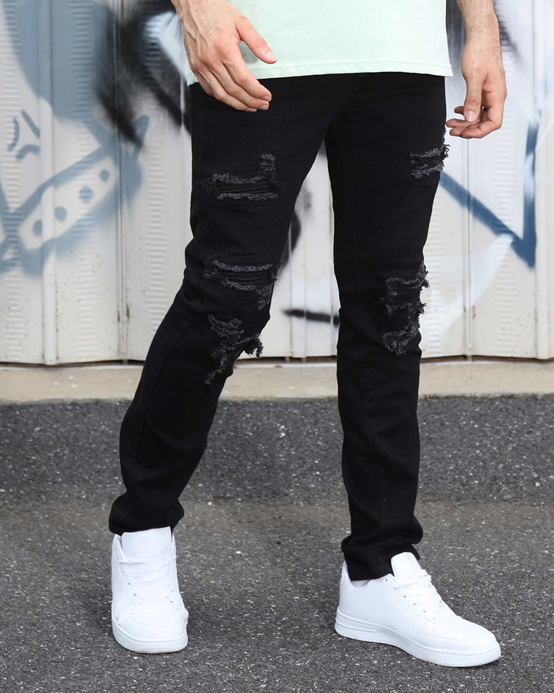 LOGEQI Casual Black ripped and repaired jeans