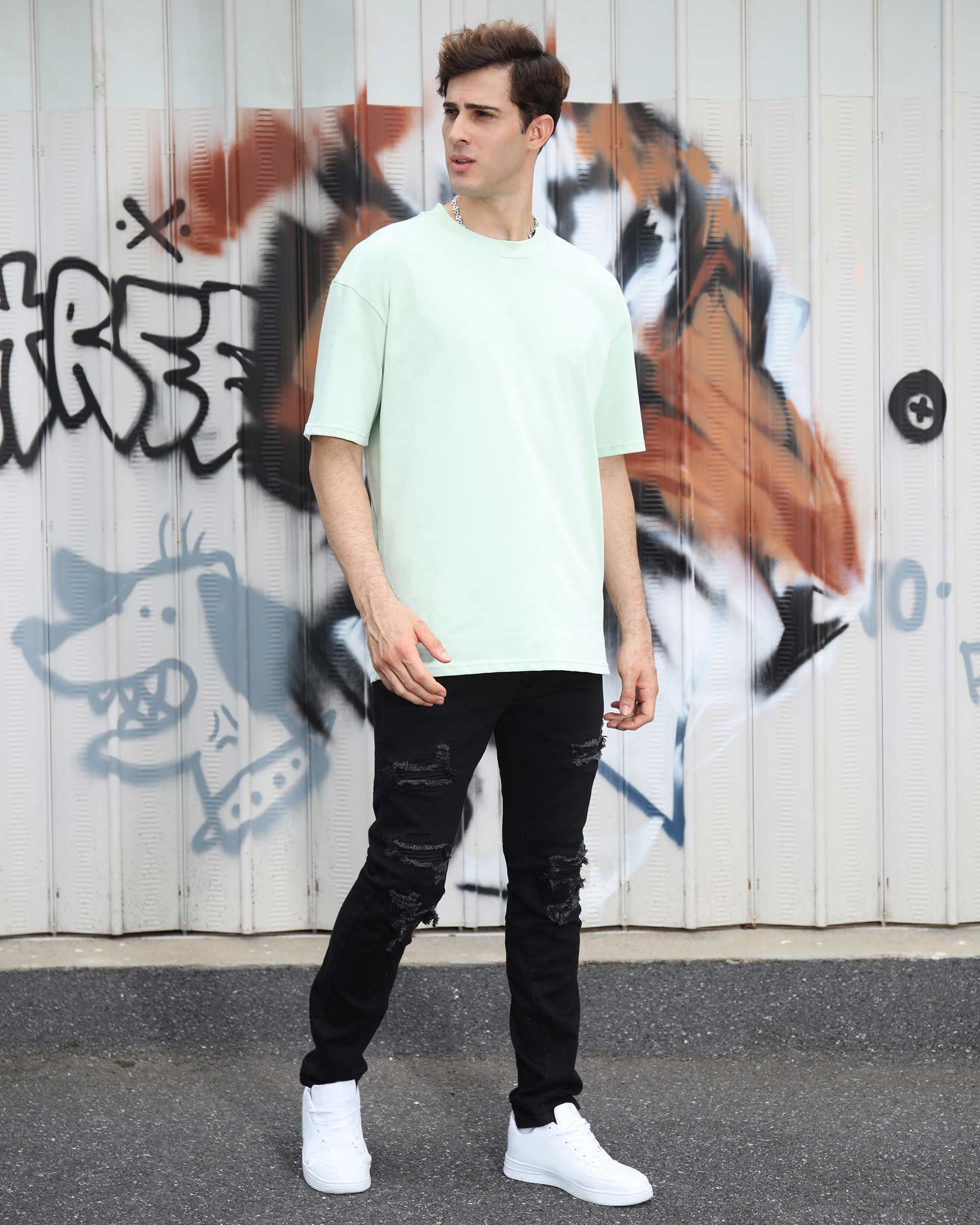 LOGEQI Casual Black ripped and repaired jeans