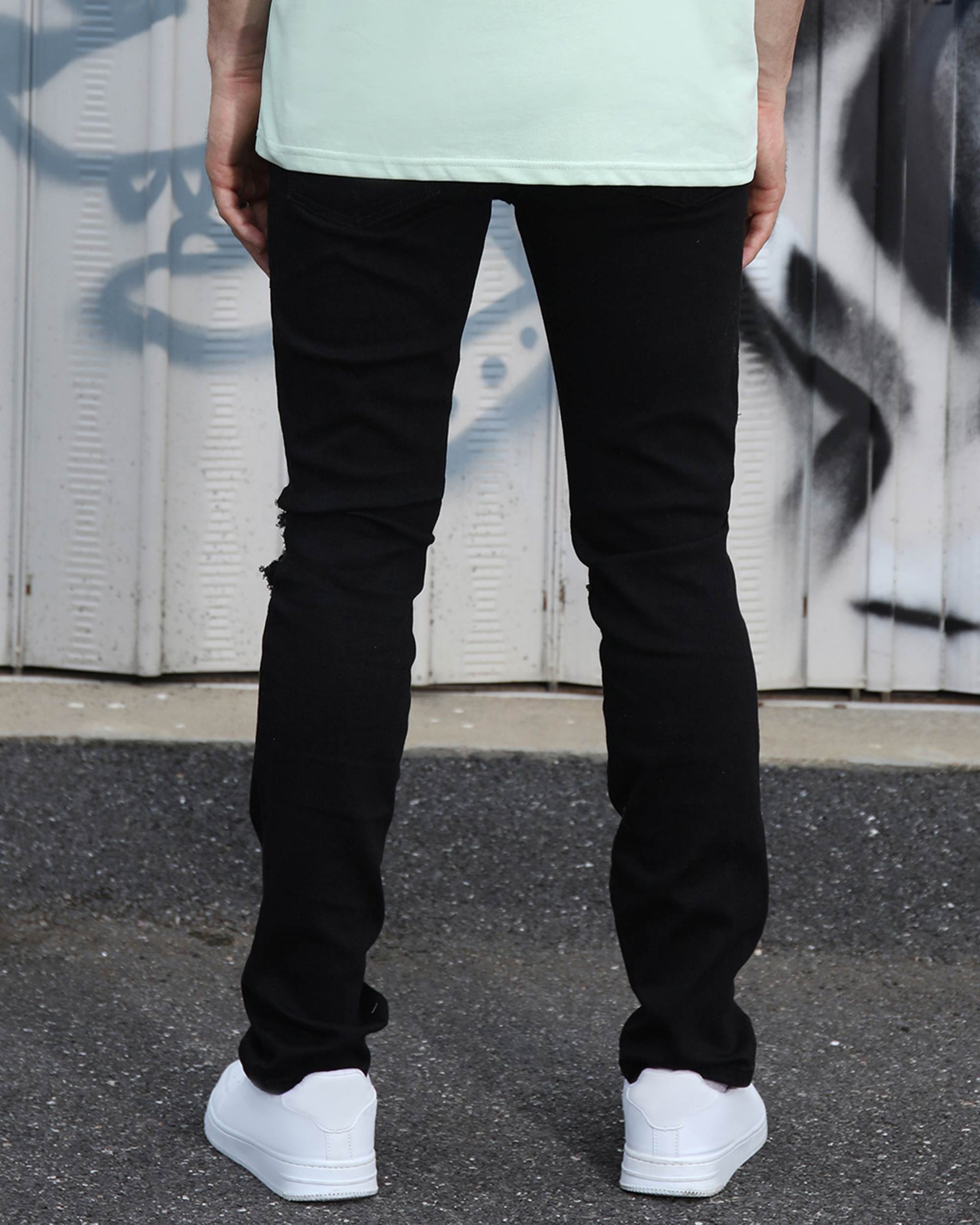 LOGEQI Casual Black ripped and repaired jeans