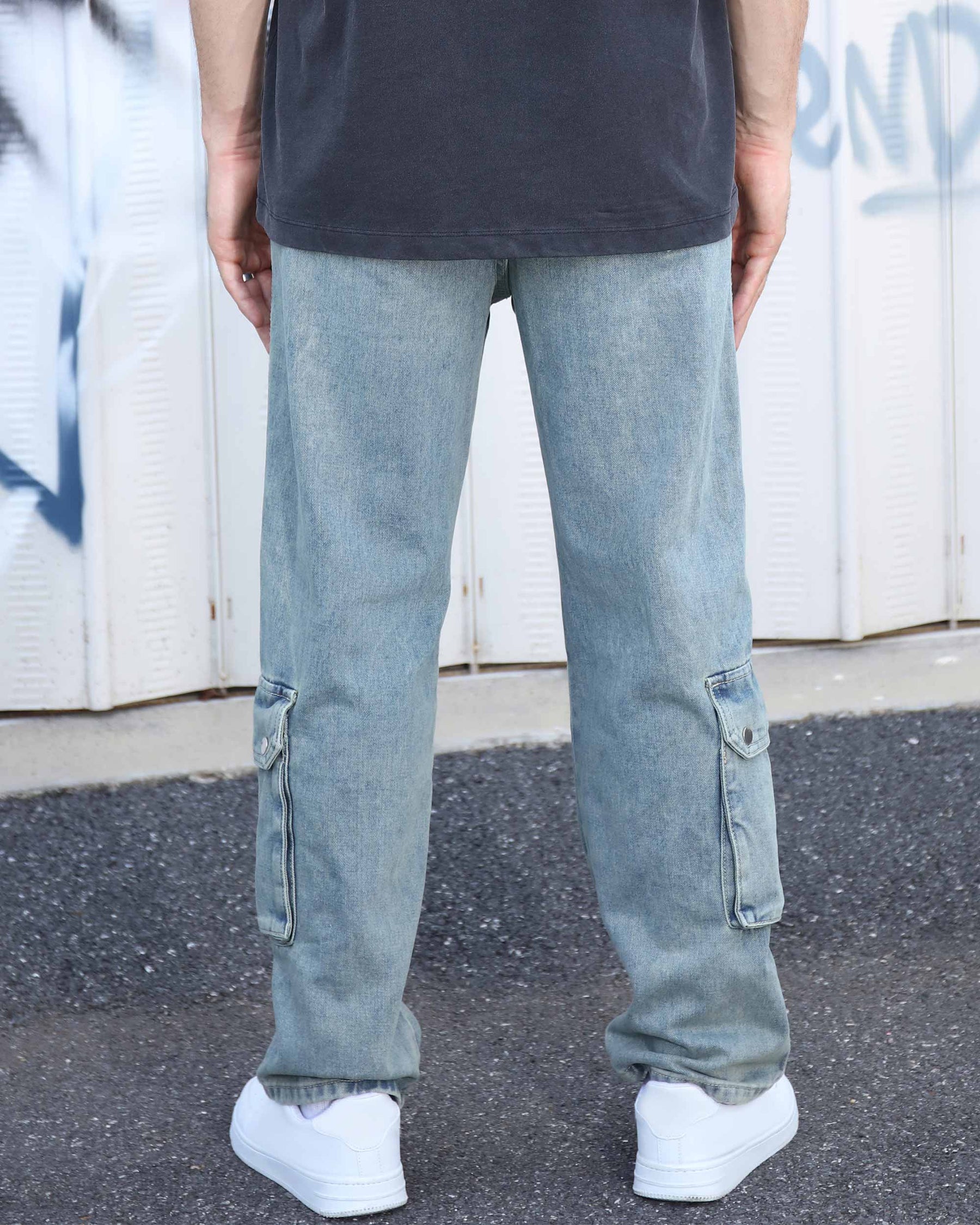 Logeqi Distressed Craftsmanship in Blue Baggy Jeans with Multiple Pockets