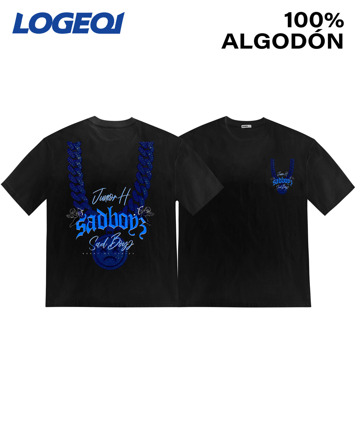 LOGEQI Men’s 100% Cotton Graphic T-Shirt – Junior H SadBoy Chain Print Streetwear Tee