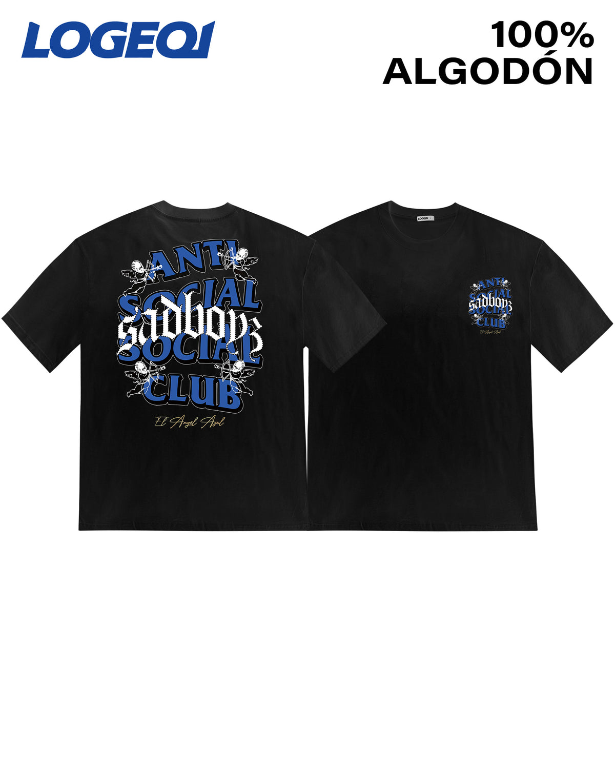 Streetwear Oversized Gothic Graphic Tees with Lettering & Skull Angel