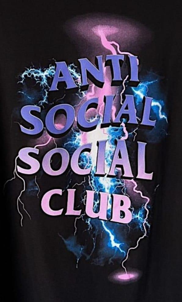 Graphics with anti-social social club logo with electric lightning effects for LOGEQI custom t-shirts. Thunder T-shirts Graphic Design for Streetwear Fans
