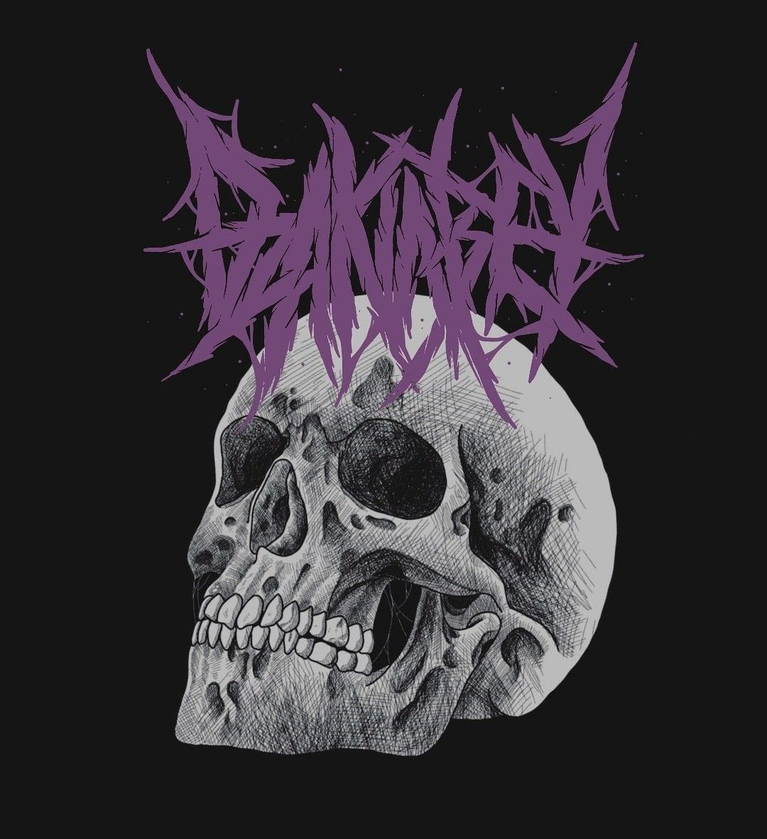 Purple Black Metal Typography & Skull Graphic. Edgy Heavy Metal Art Design