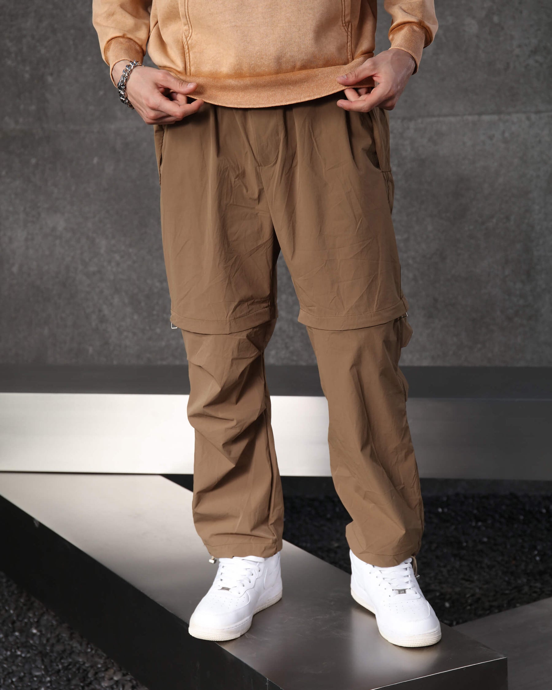 LOGEQI Convertible Wide Cargo Pants Loose Straight Fit