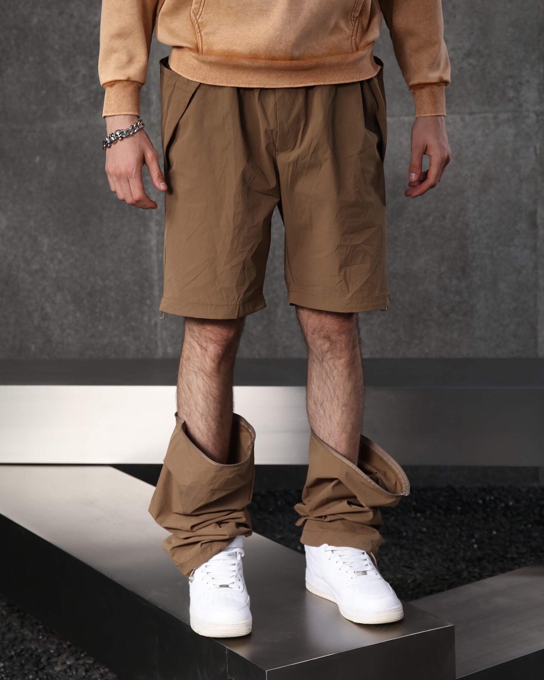 LOGEQI Convertible Wide Cargo Pants Loose Straight Fit