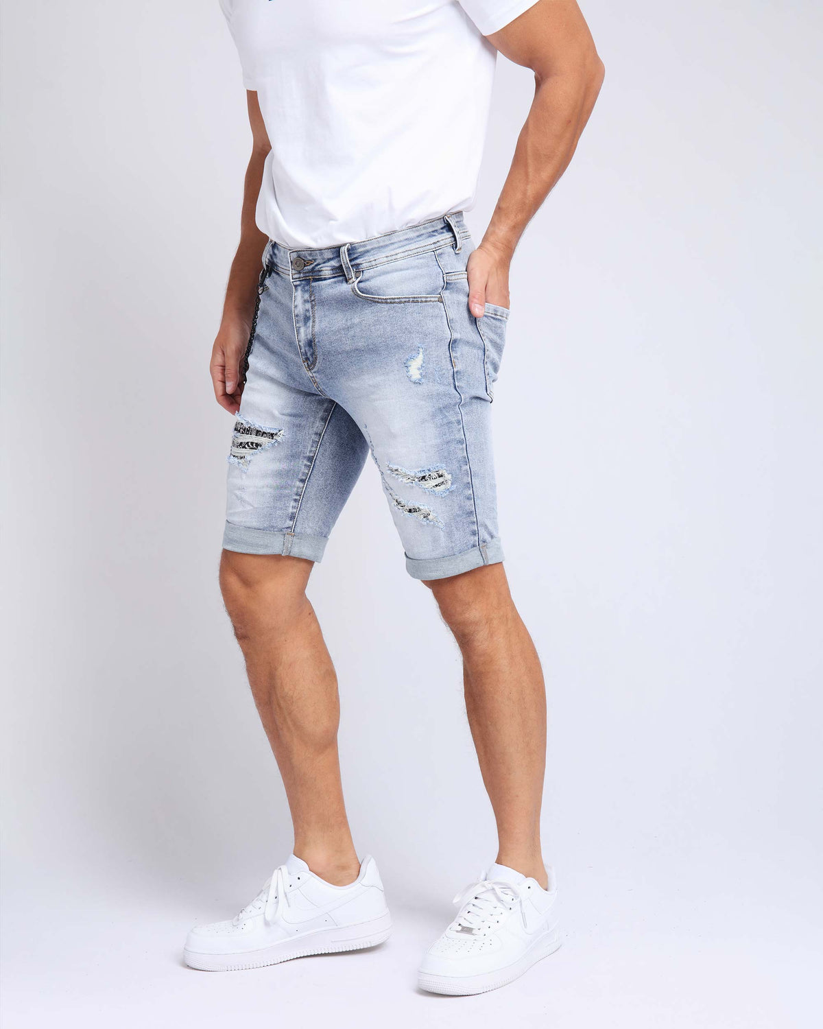 LOGEQI Slim fit Light Wash Casual Blue Jeans Shorts
