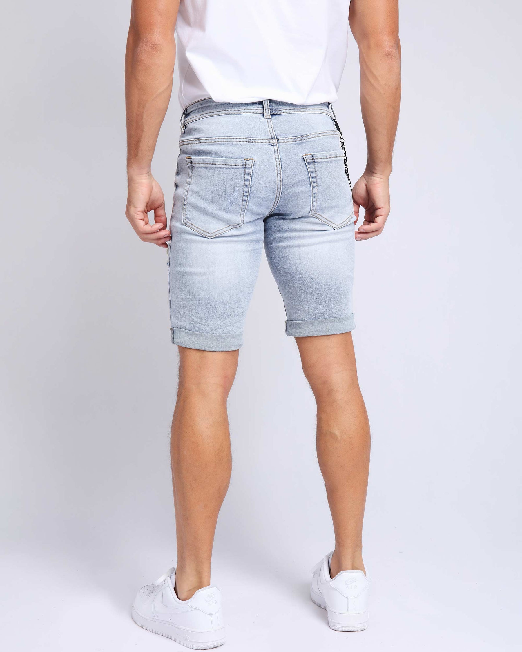 LOGEQI Blue Ripped Jeans Shorts with Light Wash