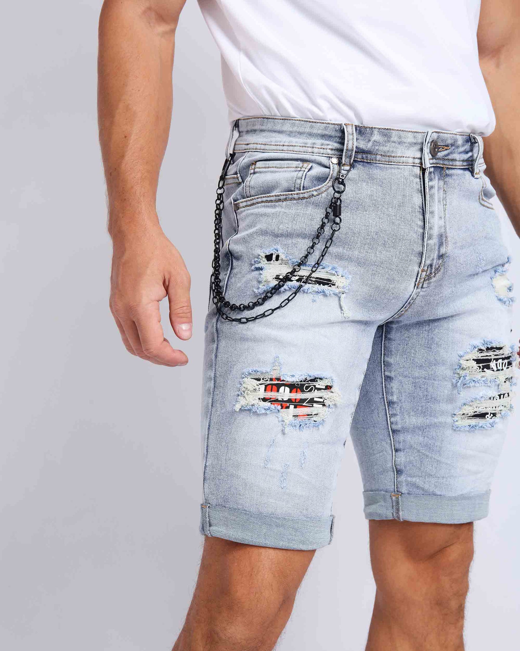 LOGEQI Ripped Blue Denim Shorts