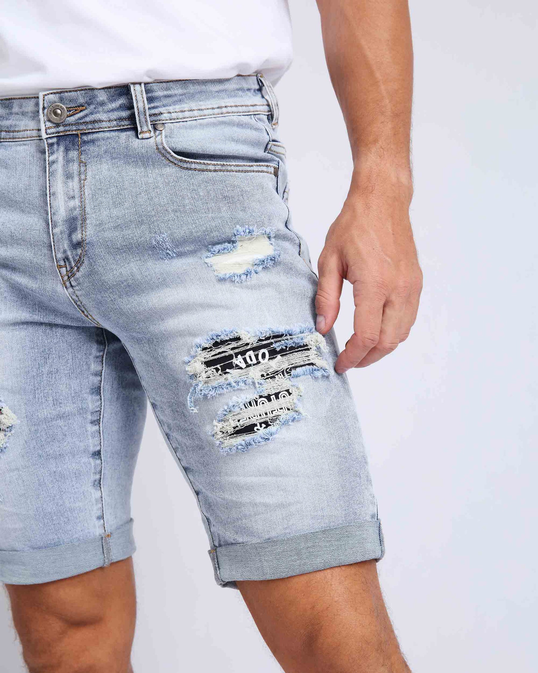 LOGEQI Light Wash Blue Denim Shorts