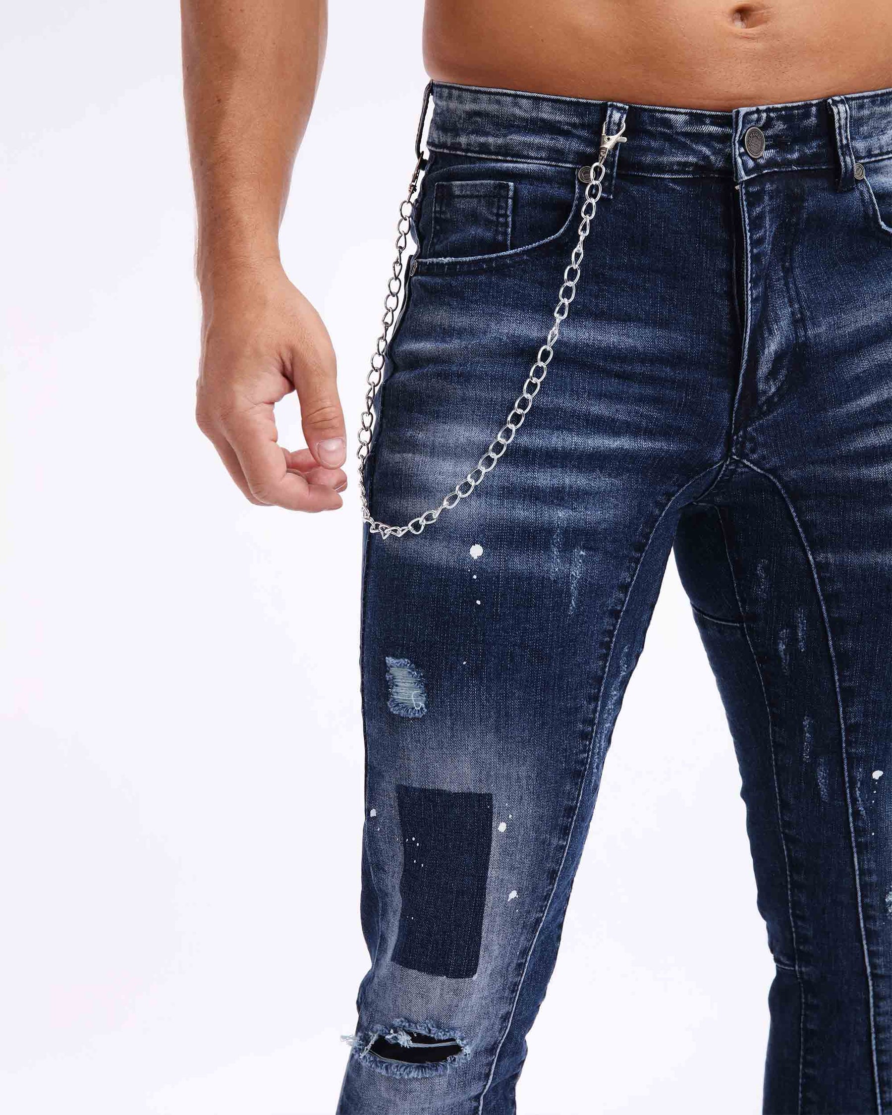 LOGEQI Deep Wash Slim Fit Blue Ripped Jeans