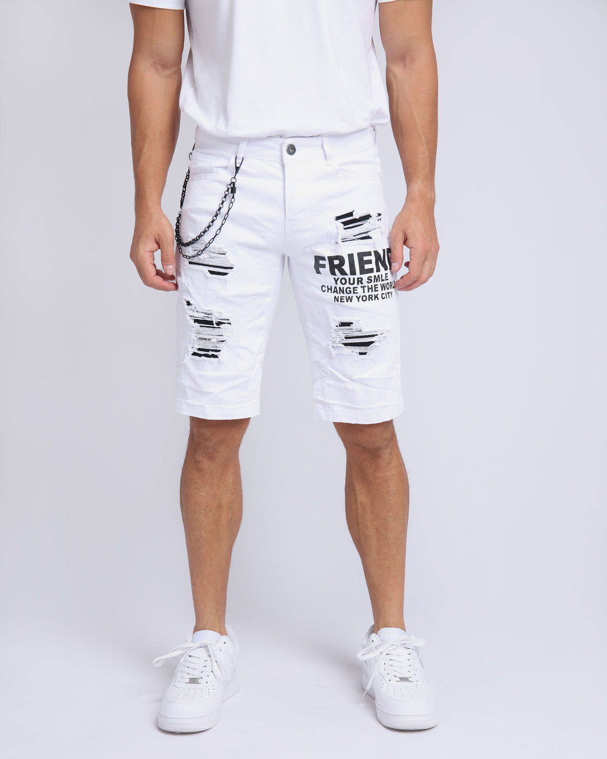 Casual Printed Ripped White Jeans Shorts