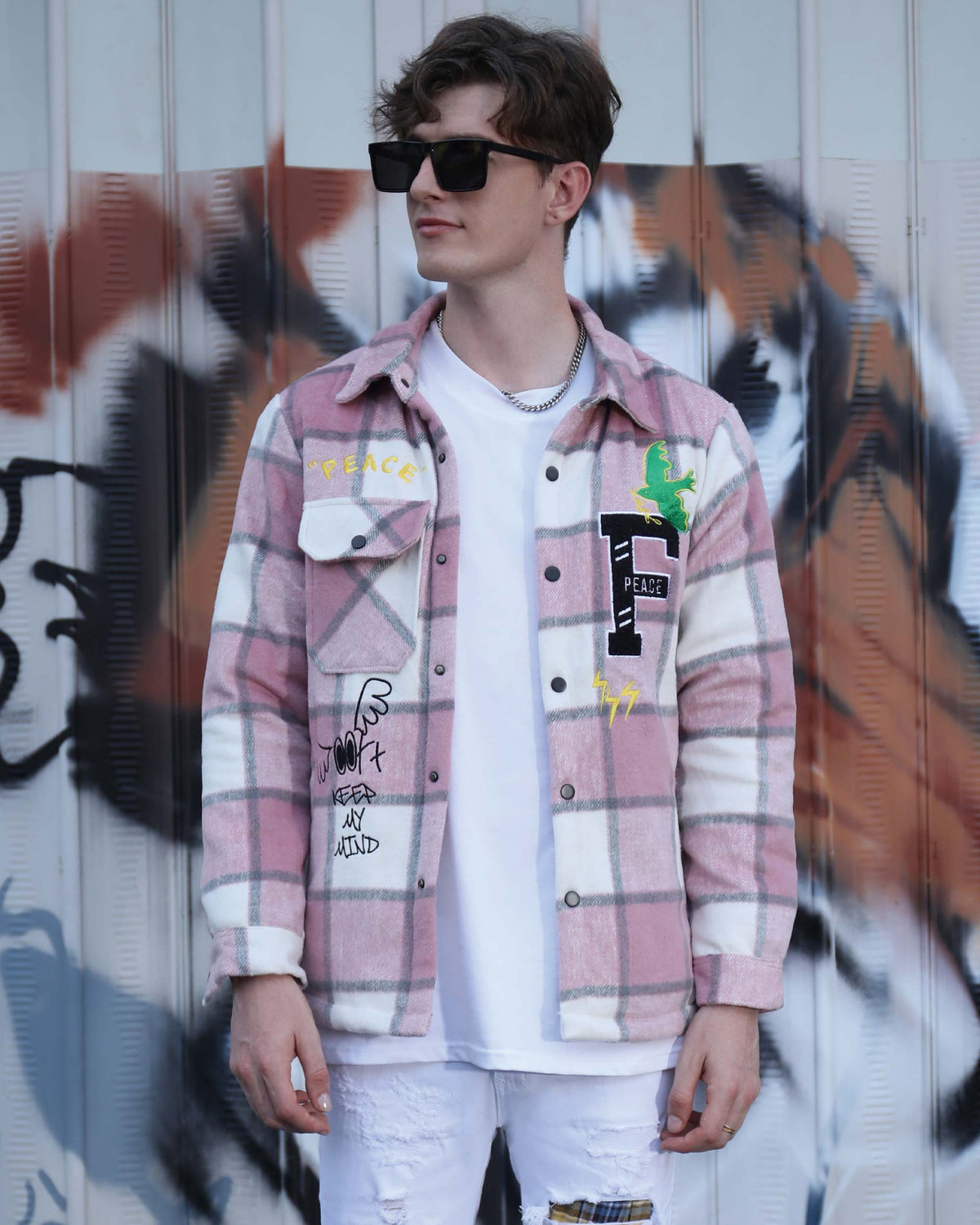 Embroidered Plaid Moto Jacket-Personalized Style-Mexico Local Delivery