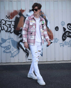 Embroidered Plaid Moto Jacket-Personalized Style-Mexico Local Delivery