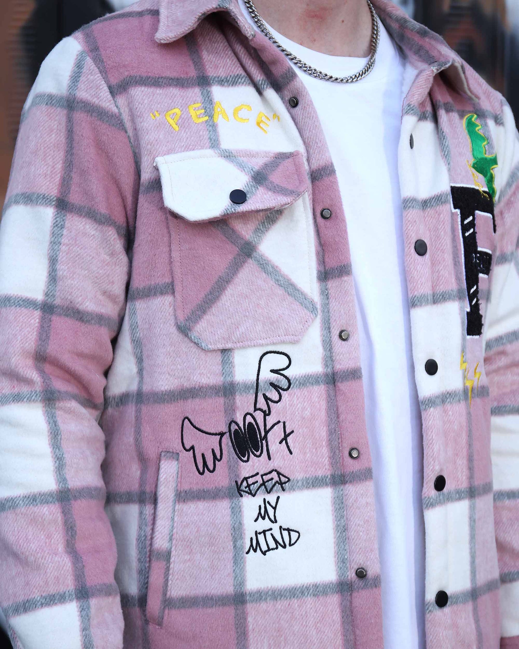 Embroidered Plaid Moto Jacket-Personalized Style-Mexico Local Delivery