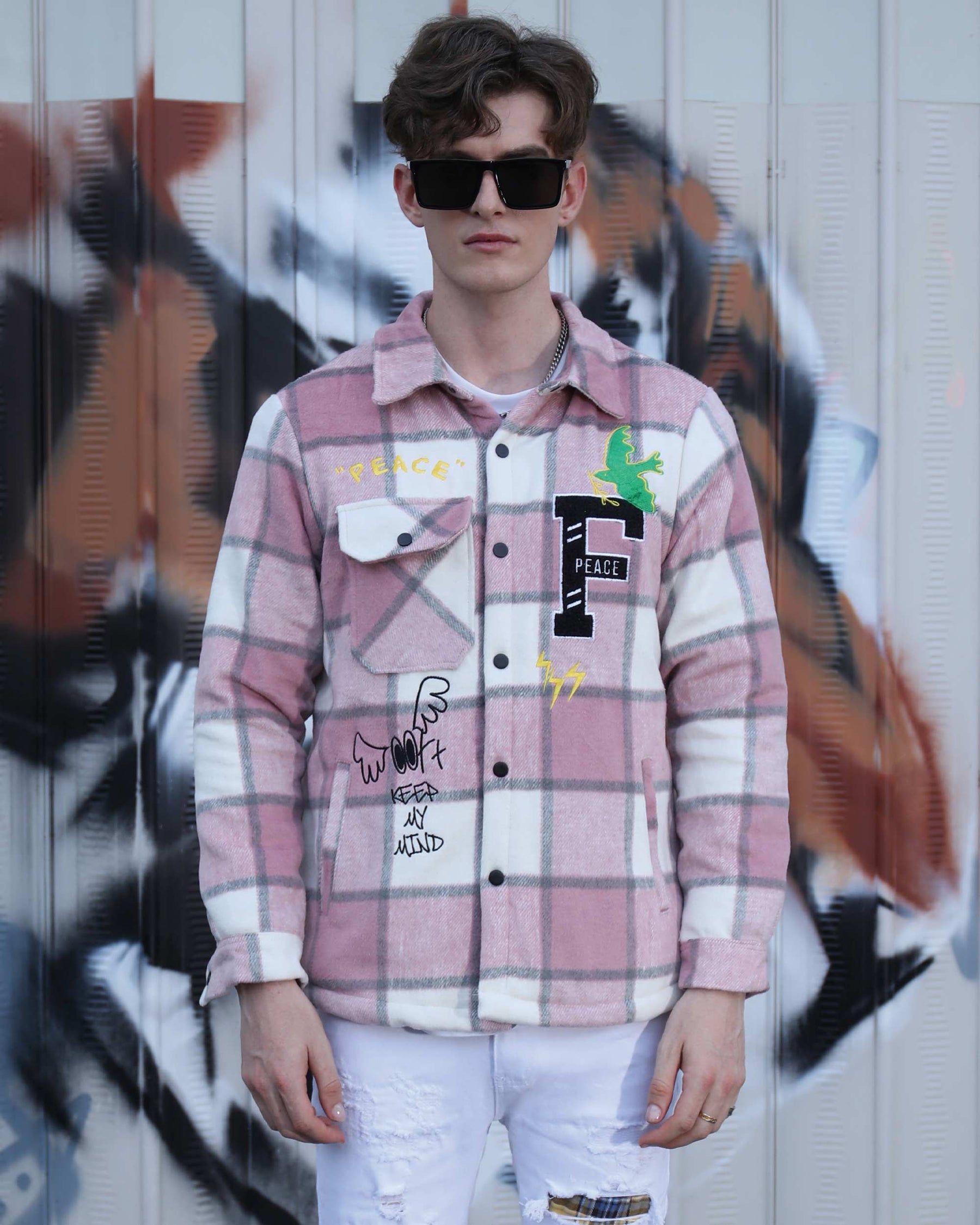 Embroidered Plaid Moto Jacket-Personalized Style-Mexico Local Delivery