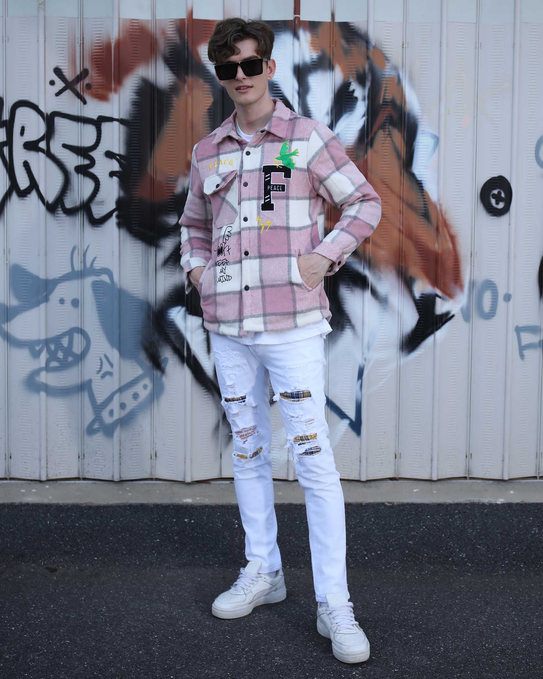 Embroidered Plaid Moto Jacket-Personalized Style-Mexico Local Delivery