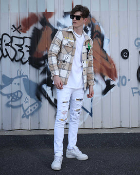 Embroidered Plaid Moto Jacket-Personalized Style-Mexico Local Delivery