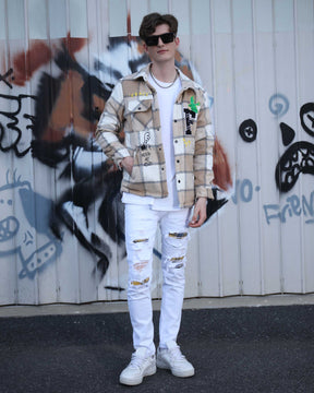 Embroidered Plaid Moto Jacket-Personalized Style-Mexico Local Delivery