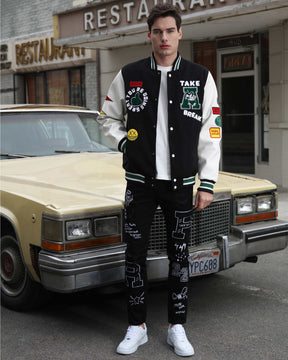 Black Urban Graffiti Embroidery Slim-fit Jeans