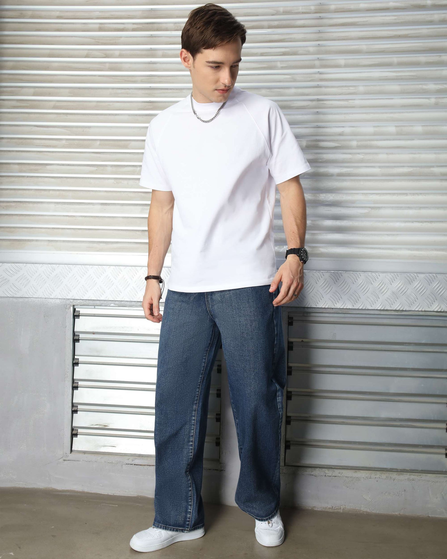 LOGEQI Men’s Dark Blue Loose Fit Jeans – Wide Leg Vintage Denim