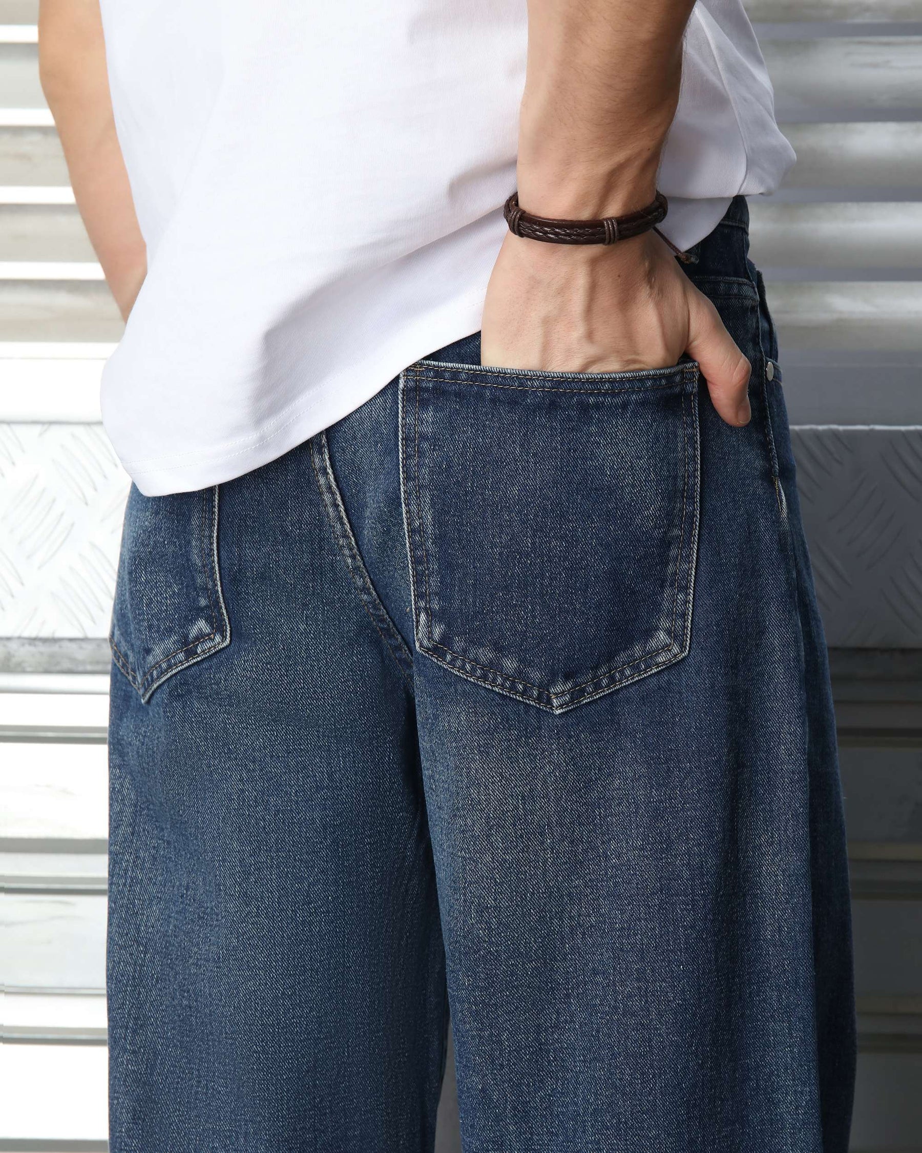 LOGEQI Men’s Dark Blue Loose Fit Jeans – Wide Leg Vintage Denim