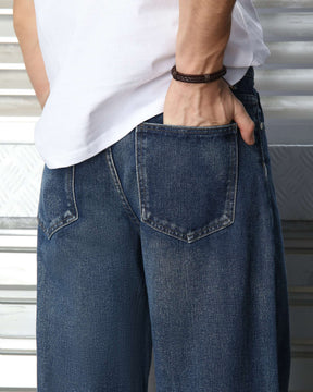 LOGEQI Men’s Dark Blue Loose Fit Jeans – Wide Leg Vintage Denim