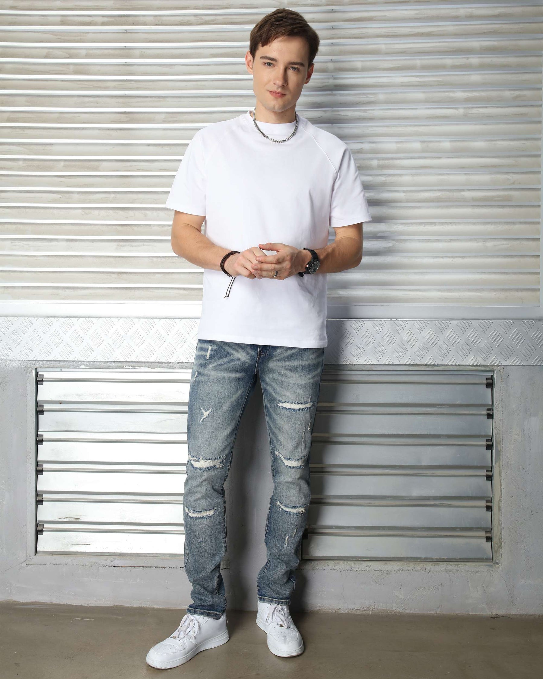 LOGEQI Men’s Distressed Slim Fit Jeans – Vintage Blue