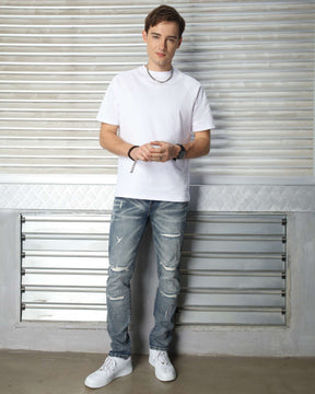 LOGEQI Men’s Distressed Slim Fit Jeans – Vintage Blue