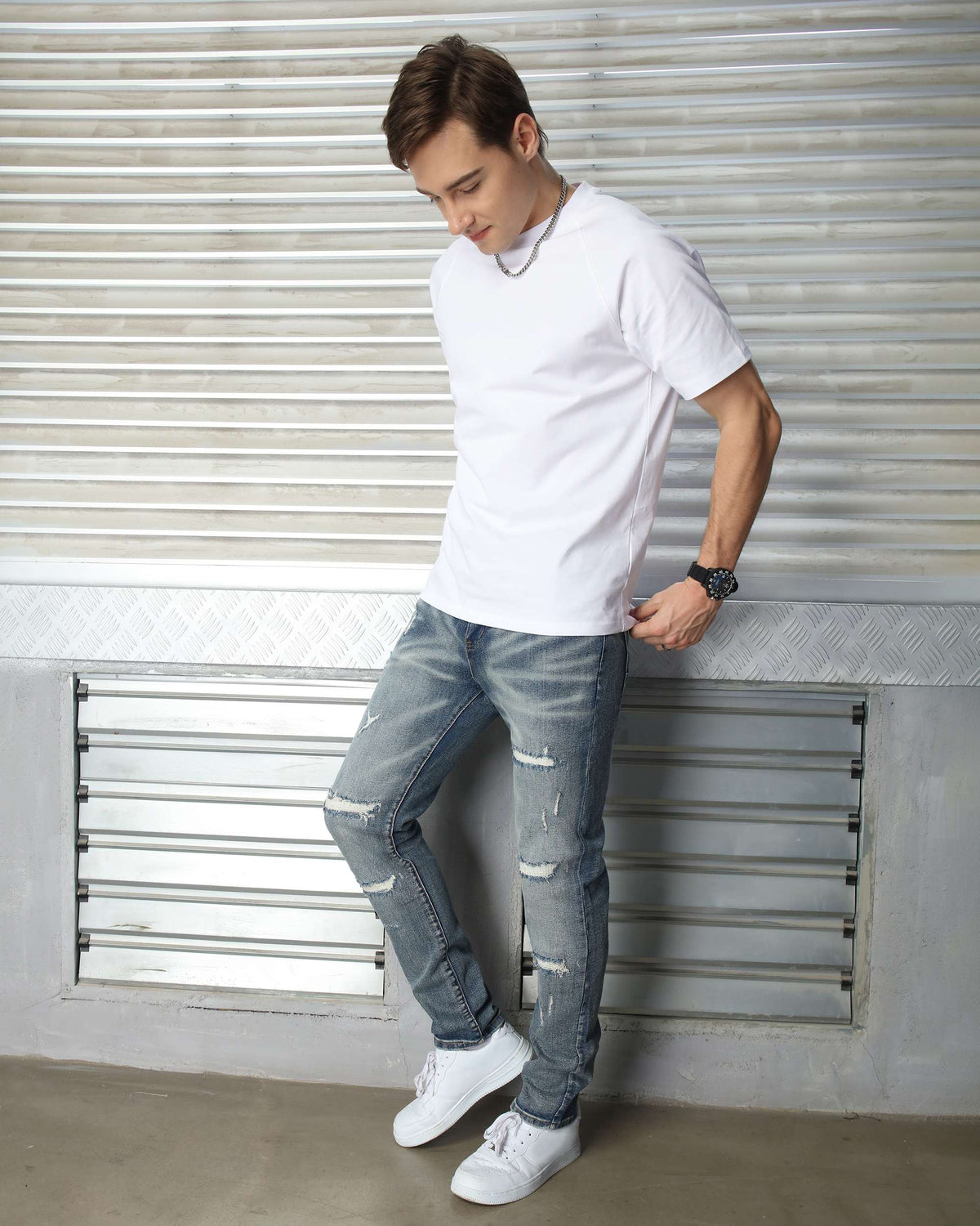 LOGEQI Men’s Distressed Slim Fit Jeans – Vintage Blue