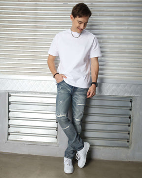 LOGEQI Men’s Distressed Slim Fit Jeans – Vintage Blue