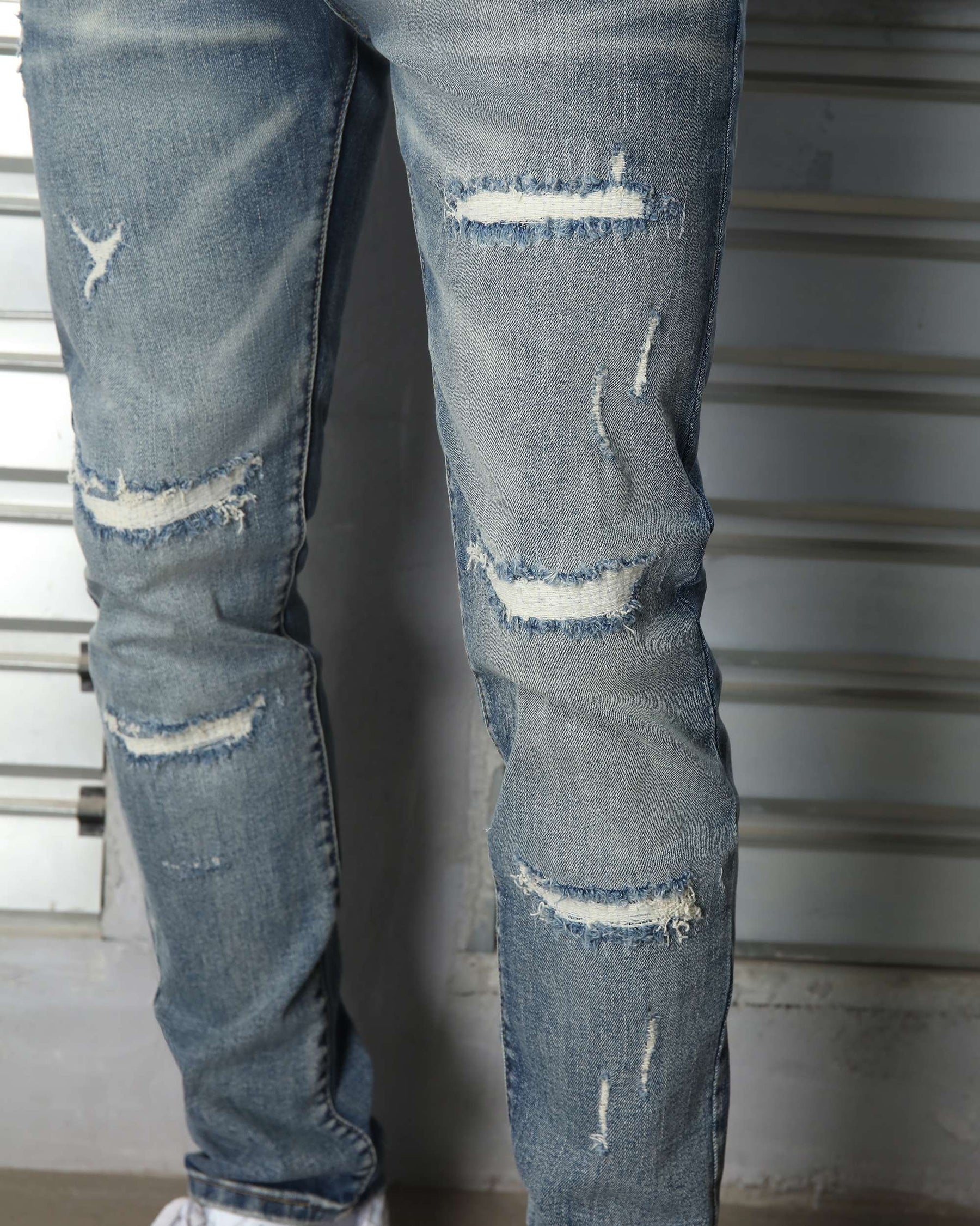 LOGEQI Men’s Distressed Slim Fit Jeans – Vintage Blue