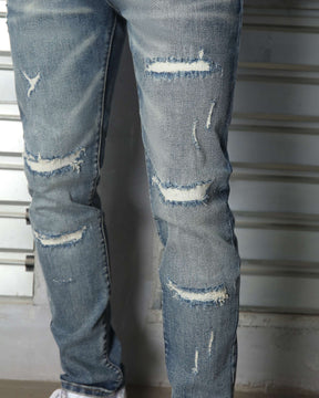 LOGEQI Men’s Distressed Slim Fit Jeans – Vintage Blue
