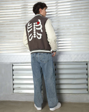 Men’s Skeleton Varsity Jacket – Black & White Letterman with Broken Heart Patch